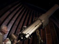 Grandfather with Grandson in observatory Stock Footage