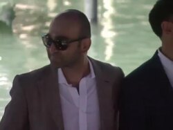 Mohsin Hamid, Riz Ahmed, Mira Nair, Kate Hudson, Liev Schreiber at Press Conference Arrivals: The Reluctant Fundamentalist: 69th Venice Film Festival on August 29, 2012 in Venice, Italy (Footage by WireImage Video/Getty Images) Stock Footage