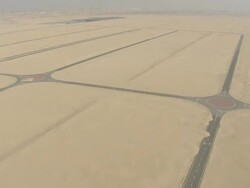 WS AERIAL View above parallel roads in desert second version panoramic view / Dubai Stock Footage