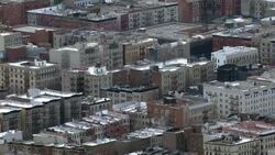 Aerial shot of apartment buildings in Harlem's Sugar Hill neighborhood. Stock Footage