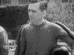 1953: YALE UNIVERSITY AIR FORCE TRAINING UNIT: VS Male instructor speaking to Yale University students in uniform sitting outside during lecture, U.S. Air Force personnel demonstrating & talking about Air Force high speed flying & survival gear (SOT). Instructional Video