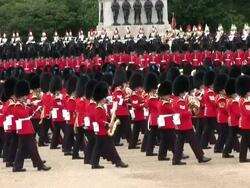 MS Shot of Queen's Birthday Parade with horse gurads in Trooping Colour at Whitelhall AUDIO / London, United Kingdom Stock Footage