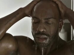 CU Portrait Of A Man Taking Shower Stock Footage