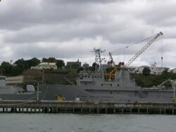 Passing Naval Base from Boat Stock Footage