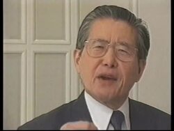 Fuijimori supporters watch video message from him News Clip