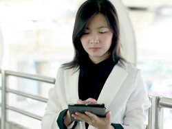 Tablet for business,Bangkok city Stock Footage