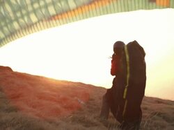 HD: Paraglider Launching Off The Hill Stock Footage