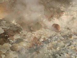 MS Boiling water on earth's crust and steam rising in Krysuvik Geothermal area / Reykjanes peninsula, Iceland   Stock Footage
