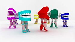 Loopable, Multicolor Joke Teeth, All Female Characters, Running in Circle Stock Footage