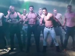 WS View of Group of male strippers / London, United Kingdom Stock Footage