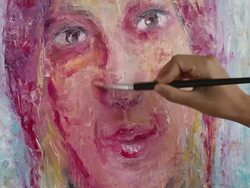 Woman Artist Oil Painting Portrait Stock Footage