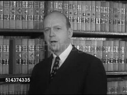 1952: DEPARTMENT OF JUSTICE: MS Office of Attorney General title, WS Herbert Brownell Jr (1904-1996) to bookcase. MS Brownell, SOT saying vital work, punishing, Civil Liberties, Anti-trust, issues, with assistance from J.Edgar Hoover & others Instructional Video