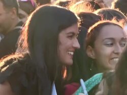 Jessica Postigo greets fans at The Mortal Instruments City Of Bones premier at the Arclight in Hollywood, 08/12/13 Stock Footage