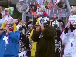 MS Shot of people wearing mask and celebrating in Basel Carnival (Basler Fasnacht) / Basel, Switzerland Stock Footage