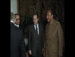 SYND 31-1-74 FRENCH SOCIALIST LEADER MITTERAND MEETS EGYPTIAN PRESIDENT SADAT IN CAIRO News Clip