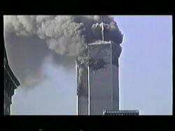 World Trade Center burning after terrorist attack Stock Footage
