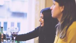 Becoming young girls in restaurant Stock Footage