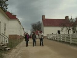 Tourists view outbuildings on George Washington's estate Stock Footage
