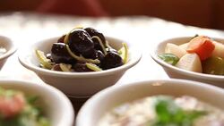 a table of jordanian mezze in petra Stock Footage