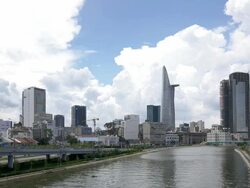 WS Skyline of Ho Chi Minh City and Canal / Quan 1, Ho Chi Minh City, Vietnam Stock Footage