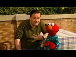 Funny outtakes of interview with Ricky Gervais and Elmo for 'Sesame Street's November return for it's 40th season. News Clip
