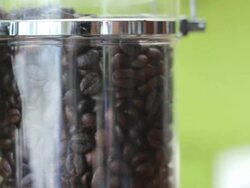 Coffee beans in glass jars,Dolly shot Stock Footage