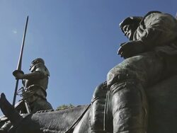 Don Quijote and Cervantes Monument in Madrid Stock Footage