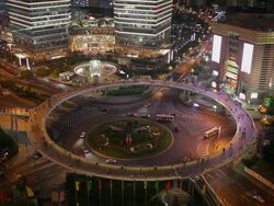 WS HA View of Lujiazui Traffic Circle at night / Shanghai,  China Stock Footage
