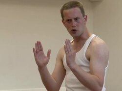 CU TS Man practicing dance routine in community centre / Berlin, Germany Stock Footage