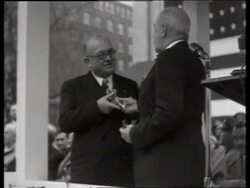B/W Mayor presents key to city to French President Auriol / 1940's / No SOUND Stock Footage