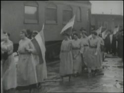 Women raise flags and banners during a Women's Rights demonstration. News Clip