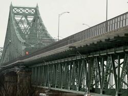 Jacques-Cartier bridge during bad weather Stock Footage