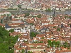 WS AERIAL View of state capitol with roof tops / Prague, Czech Republic Stock Footage