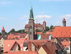 PAN Old town of Nuremberg and the castle Stock Footage