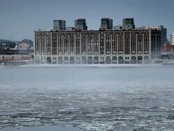 Ice floats and moves on water in Montreal Stock Footage