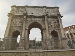 The Arch of Constantine and the Coliseum of Rome Stock Footage
