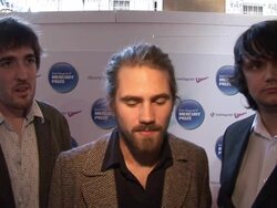 INTERVIEW: James Maddren, Kit Downes and Calum Gourlay of The Kit Downes Trio on what winning would mean for the band, Jazz at the Barclaycard Mercury Prize Arrivals at London England. (Footage by WireImage Video/GettyImages) Stock Footage