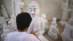 myanmar painter painting on buddha marble stone sculpture Stock Footage