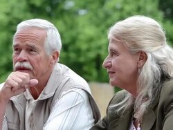 Senior and young couples together at cafe - 3 clips Stock Footage