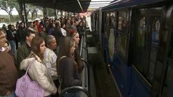 Many passengers board a biofuel bus. Stock Footage