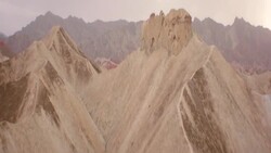 View of rainbow mountains in Zhangye Danxia Landform, China Stock Footage