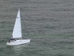 MS AERIAL Shot of sell boat on sea / Languedoc Roussillon, France Stock Footage