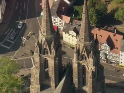 MS AERIAL Shot of Marburg castle surrounded by trees / Germany Stock Footage