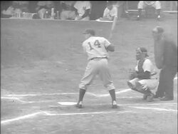 B/W 1955 REAR VIEW Brooklyn Dodger Gil Hodges at bat waiting for pitch / World Series / NYC Stock Footage