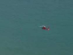 WS TS AERIAL helicopter flying over sea / South Carolina, United States Stock Footage