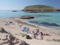 WS View of Cala Comte and Illa des Bosc / Ibiza, Balearic Islands, Spain  Stock Footage
