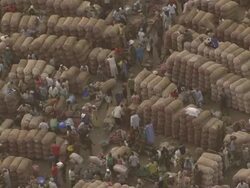 MS AERIAL View of coton market / Lagos, Nigeria Stock Footage