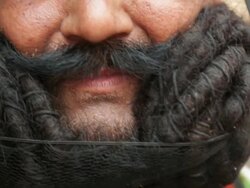 Close-up of a rajasthani man moustache, Rishikesh, Uttarakhand, India Stock Footage