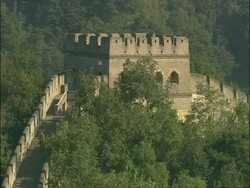 MS battlements on Great Wall of China, Mutianyu, China Stock Footage