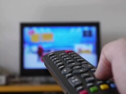 Operated by remote control TV set Stock Footage